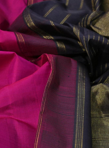 Pure kanjivaram silk saree dual shade of pink and black with plain body and temple design rettapet zari woven border & plain body