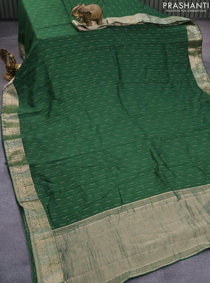 Chinon silk saree green with allover sequin work and zari woven floral border & zari butta blouse