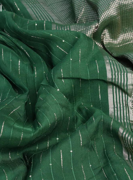 Chinon silk saree green with allover sequin work and zari woven floral border & zari butta blouse