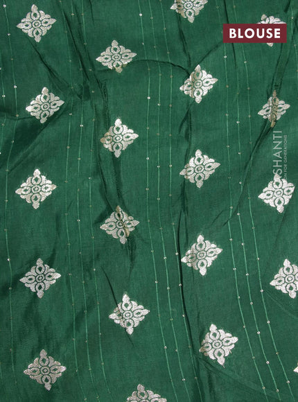 Chinon silk saree green with allover sequin work and zari woven floral border & zari butta blouse