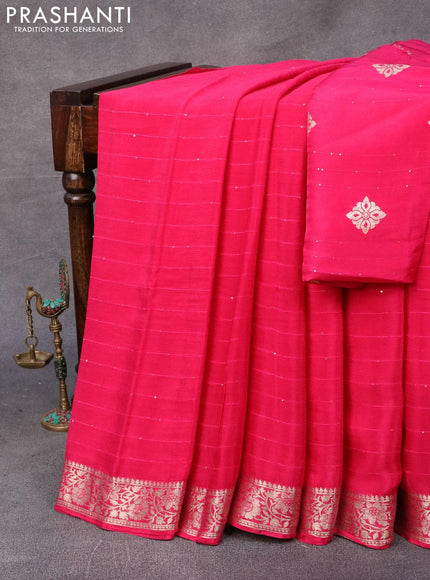 Chinon silk saree pink with allover sequin work and zari woven floral border & zari butta blouse