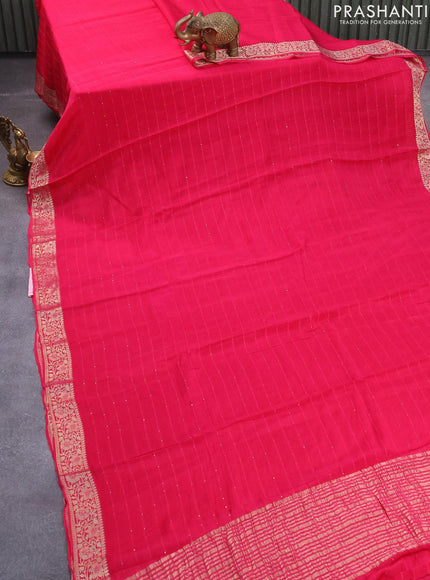 Chinon silk saree pink with allover sequin work and zari woven floral border & zari butta blouse