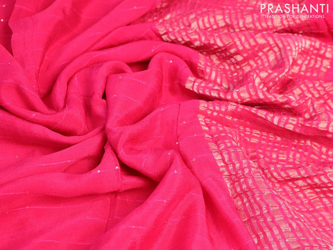 Chinon silk saree pink with allover sequin work and zari woven floral border & zari butta blouse