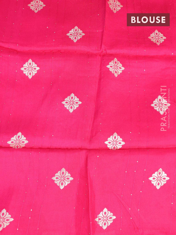 Chinon silk saree pink with allover sequin work and zari woven floral border & zari butta blouse