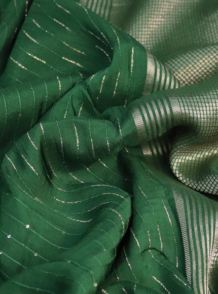 Chinon silk saree green with allover sequin work and zari woven floral border & zari butta blouse