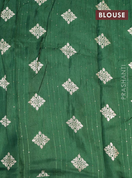 Chinon silk saree green with allover sequin work and zari woven floral border & zari butta blouse