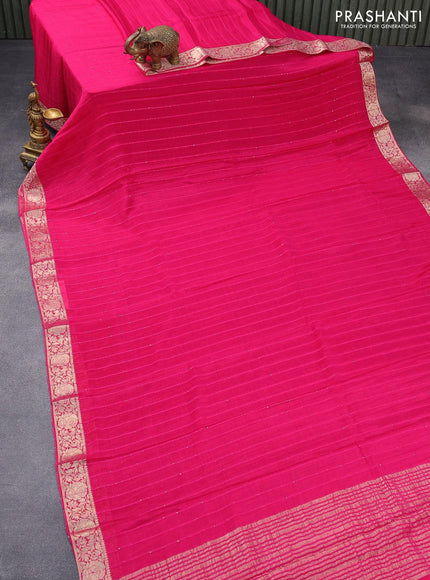 Chinon silk saree pink with allover sequin work and zari woven floral border & zari butta blouse