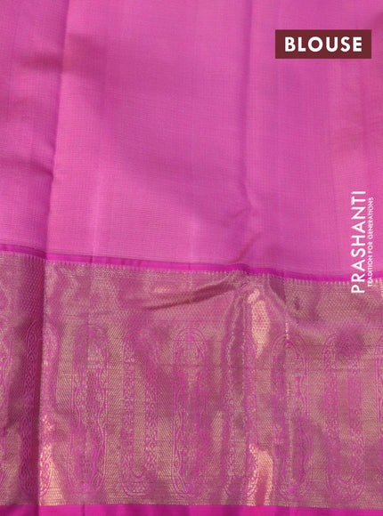 Pure kanjivaram tissue silk saree elaichi green and pink with allover zari woven parrot designbrocade weaves and long zari woven korvai border