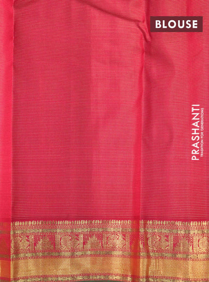 Pure kanjivaram silk saree maroon and dual shade of green with allover zari stripes & buttas and temple & annam zari woven border