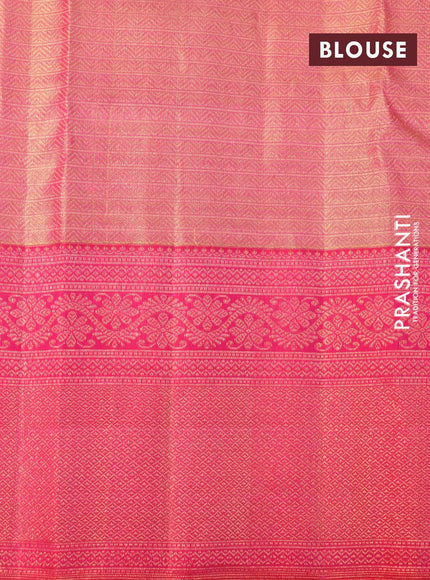 Pure kanjivaram tissue silk saree dual shade of greyish gold and pink with allover zari woven floral brocade weaves and long zari woven border