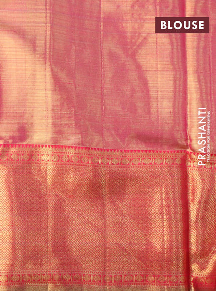 Pure kanjivaram tissue silk saree pastel blue and pink with allover thread & zari floral brocade weaves and rich zari woven border