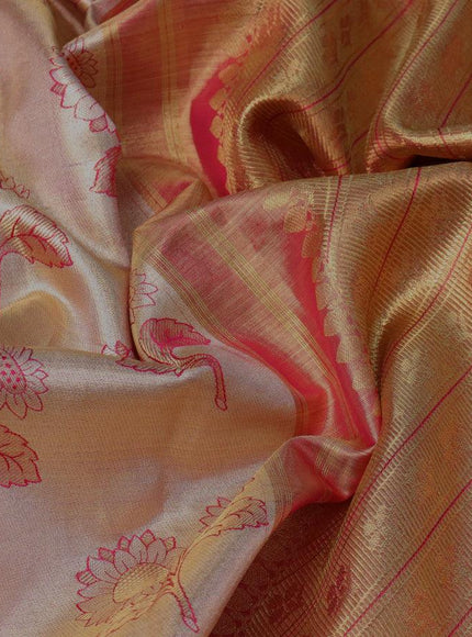 Pure kanjivaram tissue silk saree cream and pink with allover floral zari woven buttas and long rich zari woven border