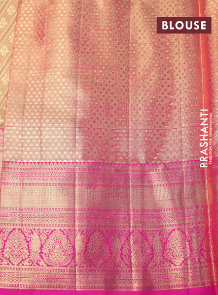 Pure kanjivaram tissue silk saree cream and pink with allover floral zari woven buttas and long rich zari woven border