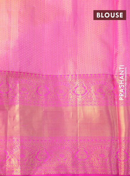 Pure kanjivaram tissue silk saree dual shade of cream and pink with allover zari woven brocade weaves and long rich zari woven border