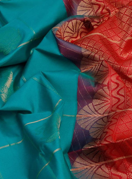 Pure soft silk saree teal blue and pink with allover zari checks & buttas and rettapet zari woven border