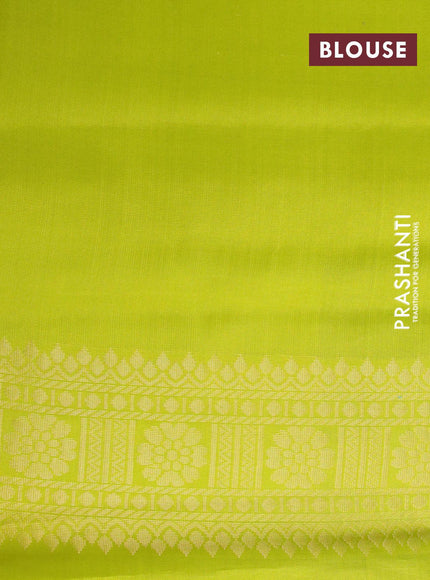 Pure soft silk saree cs blue and lime green with allover small zari checks & buttas and long zari woven border