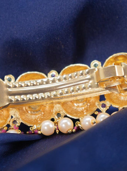 Antique hair clip medium size with kemp stone and pearl hangings - {{ collection.title }} by Prashanti Sarees