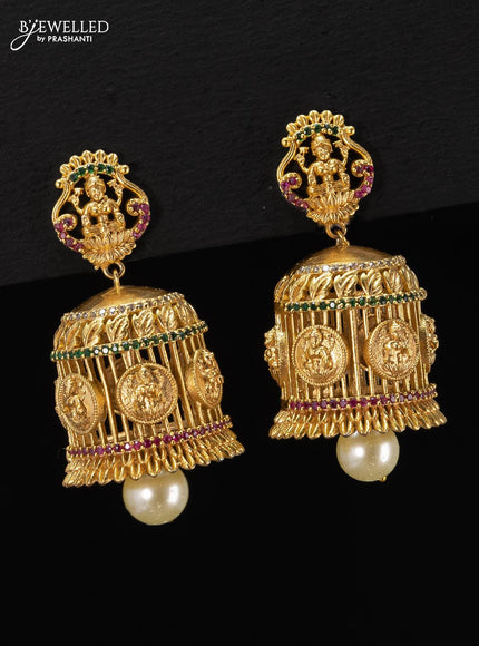 Antique jhumka lakshmi design kemp and cz stone with pearl hangings - {{ collection.title }} by Prashanti Sarees