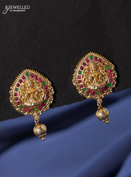 Antique pendant set lakshmi design with kemp stone and golden beads hangings - {{ collection.title }} by Prashanti Sarees