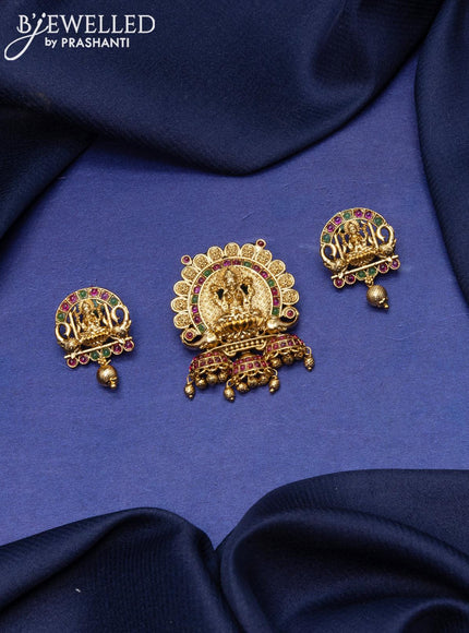 Antique pendant set lakshmi design with kemp stones and golden beads hangings - {{ collection.title }} by Prashanti Sarees