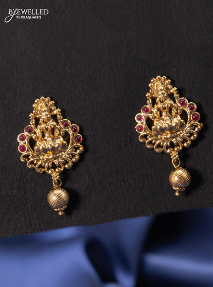 Antique pendant set lakshmi design with pink kemp stone and golden beads hangings - {{ collection.title }} by Prashanti Sarees