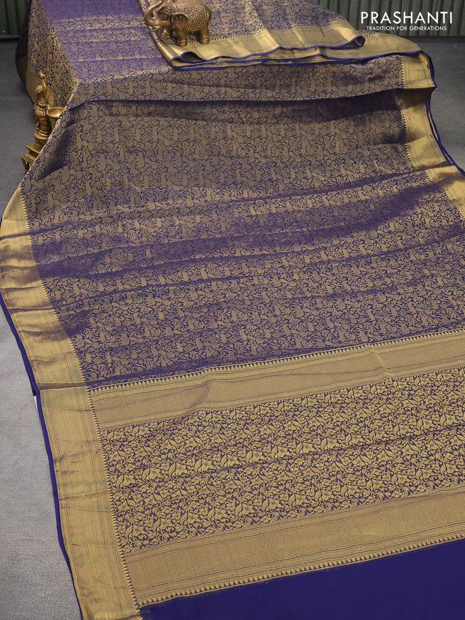 Art chiffon saree blue with allover zari woven brocade weaves and zari woven border - {{ collection.title }} by Prashanti Sarees