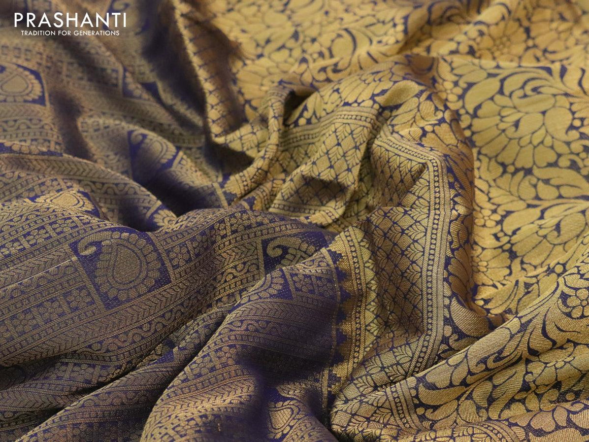 Art chiffon saree dark blue with allover zari woven brocade weaves and zari woven border - {{ collection.title }} by Prashanti Sarees