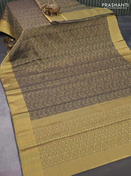 Art chiffon saree grey with allover zari woven brocade weaves and zari woven border - {{ collection.title }} by Prashanti Sarees