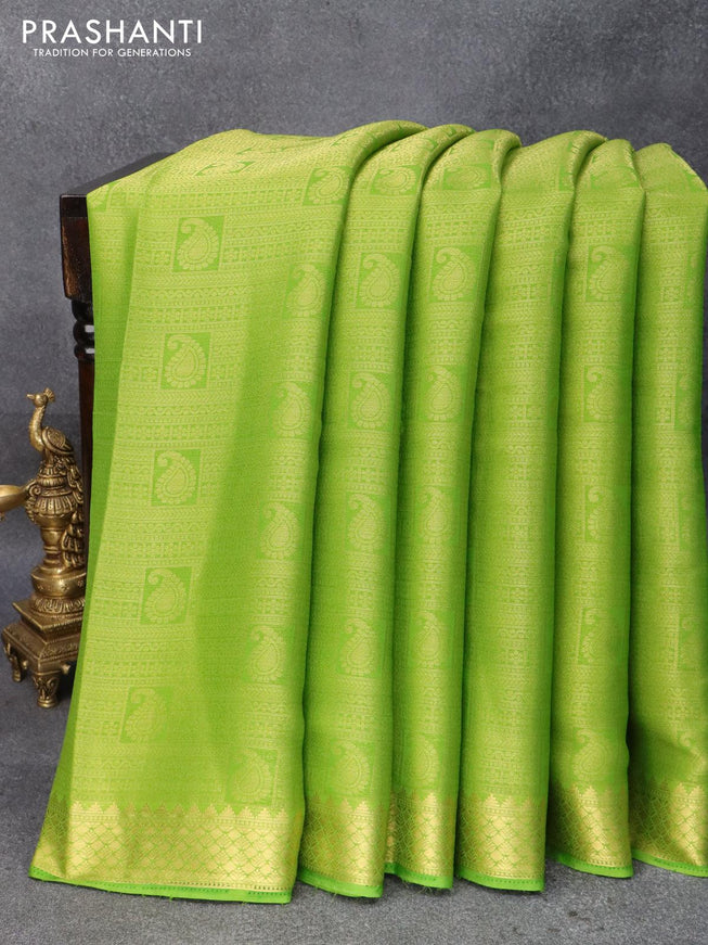 Art chiffon saree light green with allover zari woven brocade weaves and zari woven border - {{ collection.title }} by Prashanti Sarees