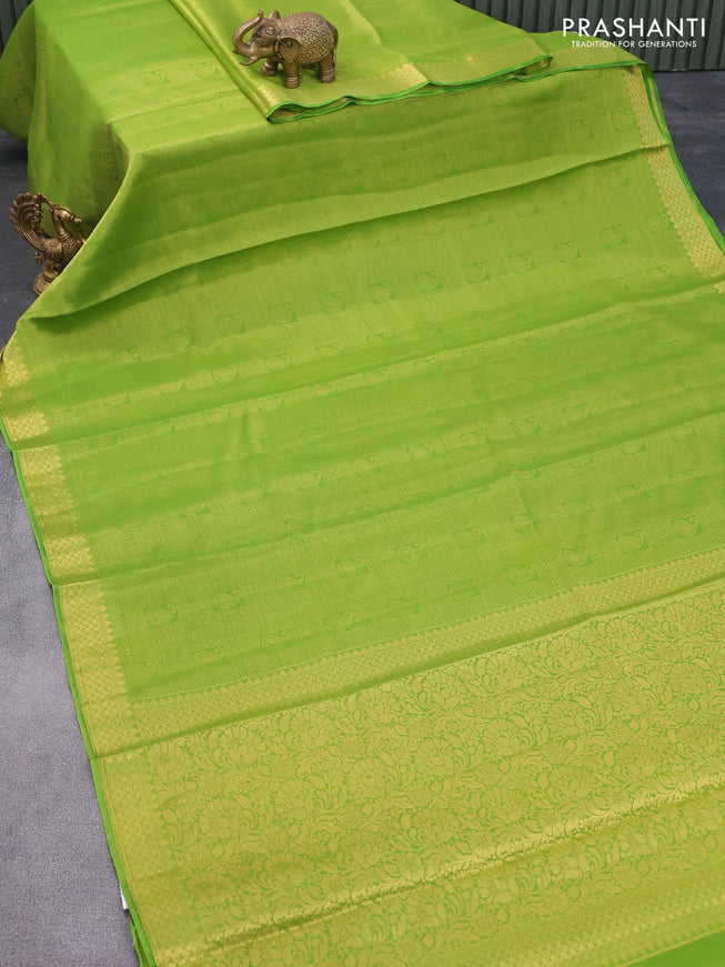 Art chiffon saree light green with allover zari woven brocade weaves and zari woven border - {{ collection.title }} by Prashanti Sarees