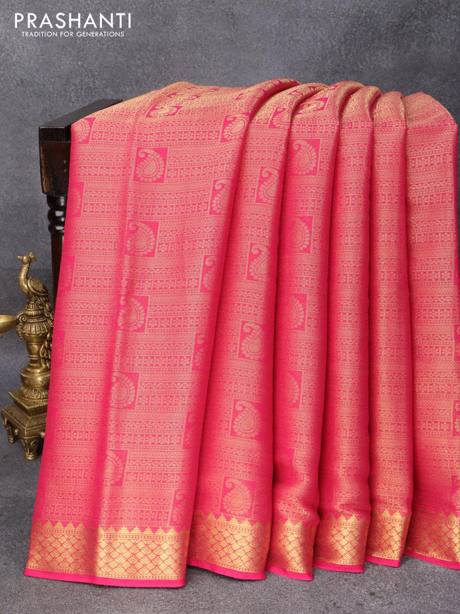 Art chiffon saree pink with allover zari woven brocade weaves and zari woven border - {{ collection.title }} by Prashanti Sarees