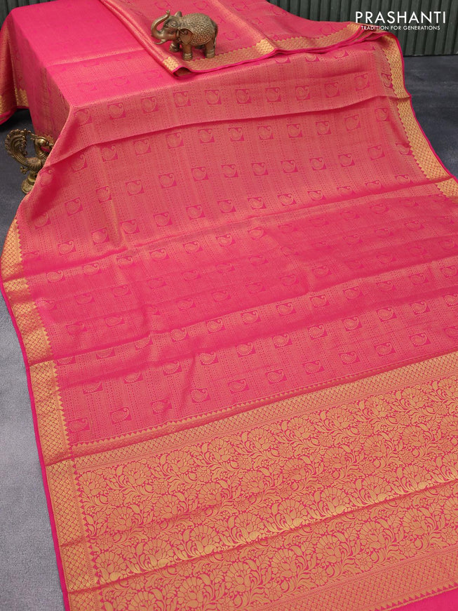 Art chiffon saree pink with allover zari woven brocade weaves and zari woven border - {{ collection.title }} by Prashanti Sarees