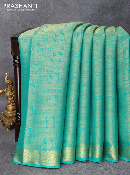 Art chiffon saree teal green with allover zari woven brocade weaves and zari woven border - {{ collection.title }} by Prashanti Sarees