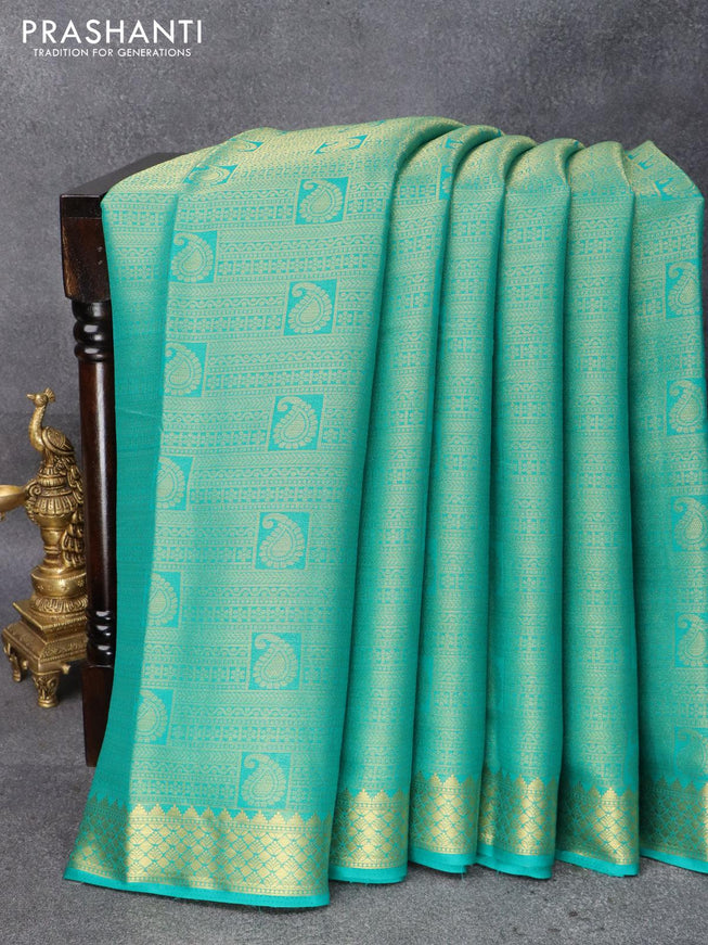 Art chiffon saree teal green with allover zari woven brocade weaves and zari woven border - {{ collection.title }} by Prashanti Sarees