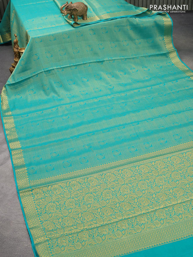 Art chiffon saree teal green with allover zari woven brocade weaves and zari woven border - {{ collection.title }} by Prashanti Sarees