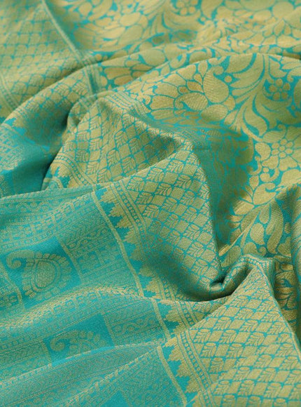 Art chiffon saree teal green with allover zari woven brocade weaves and zari woven border - {{ collection.title }} by Prashanti Sarees