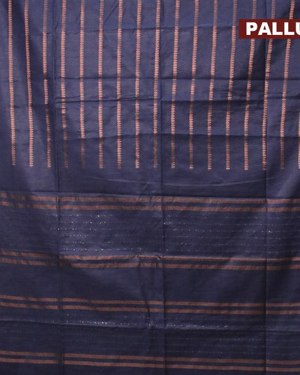 Bamboo silk saree dark blue with allover copper zari weaves and copper zari woven border - {{ collection.title }} by Prashanti Sarees