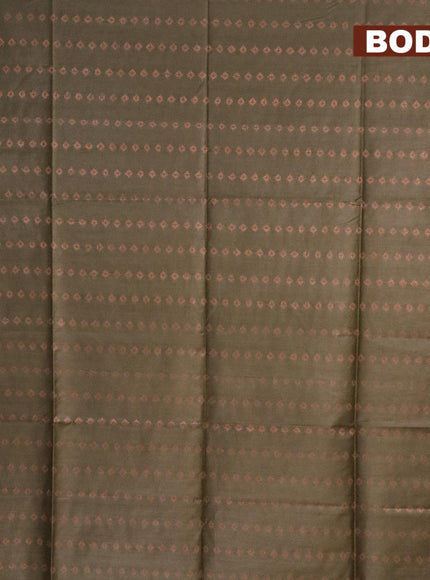 Bamboo silk saree dark olive green with allover zari butta weaves and copper zari woven border - {{ collection.title }} by Prashanti Sarees