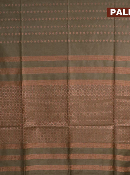 Bamboo silk saree dark olive green with allover zari butta weaves and copper zari woven border - {{ collection.title }} by Prashanti Sarees