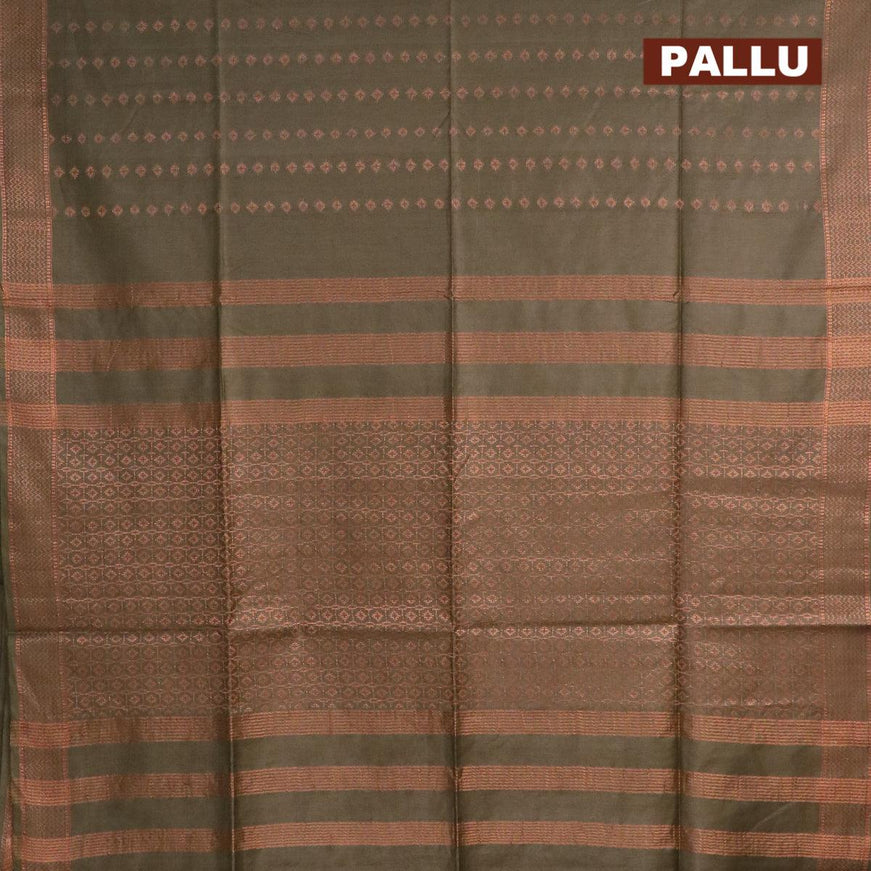 Bamboo silk saree dark olive green with allover zari butta weaves and copper zari woven border - {{ collection.title }} by Prashanti Sarees