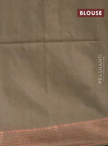 Bamboo silk saree dark olive green with allover zari butta weaves and copper zari woven border - {{ collection.title }} by Prashanti Sarees