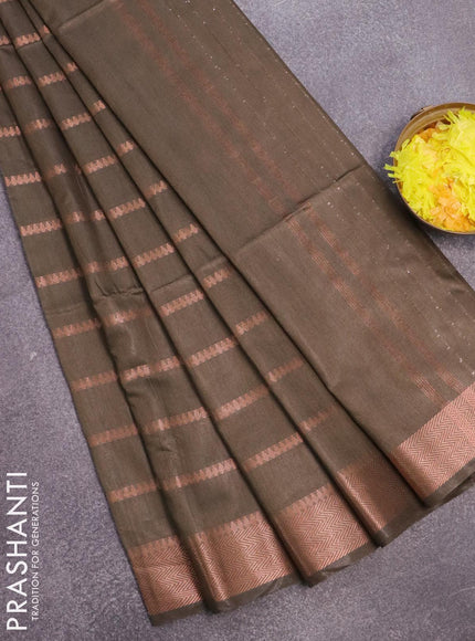 Bamboo silk saree dark sap green with allover copper zari weaves and copper zari woven border - {{ collection.title }} by Prashanti Sarees