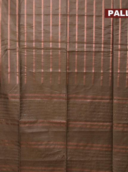 Bamboo silk saree dark sap green with allover copper zari weaves and copper zari woven border - {{ collection.title }} by Prashanti Sarees