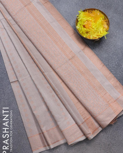 Bamboo silk saree grey shade with allover copper zari woven butta weaves and zari woven border - {{ collection.title }} by Prashanti Sarees