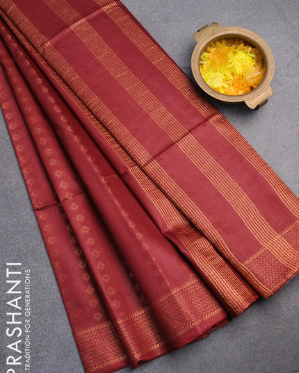 Bamboo silk saree maroon with allover copper zari woven butta weaves and zari woven border - {{ collection.title }} by Prashanti Sarees