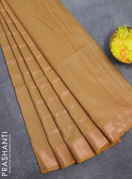 Bamboo silk saree mustard yellow with allover copper zari weaves and copper zari woven border - {{ collection.title }} by Prashanti Sarees