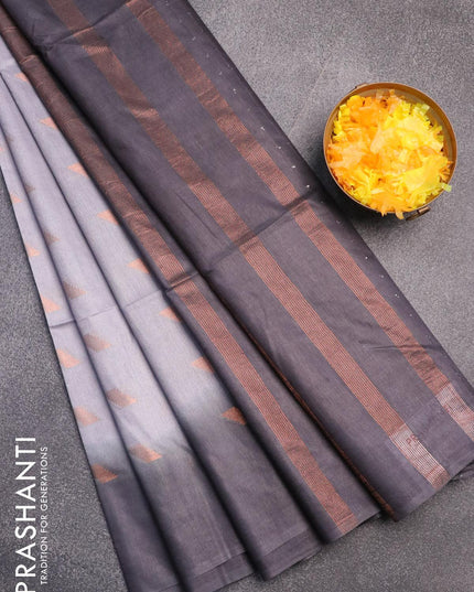 Bamboo silk saree pastel grey and elephant grey with copper zari woven buttas and sequin work pallu - {{ collection.title }} by Prashanti Sarees