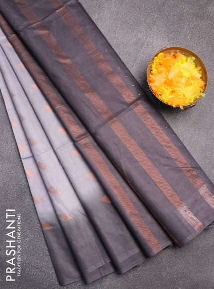 Bamboo silk saree pastel grey and elephant grey with copper zari woven buttas and sequin work pallu - {{ collection.title }} by Prashanti Sarees