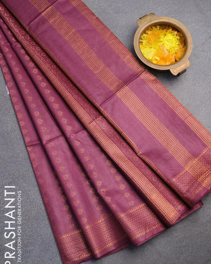 Bamboo silk saree purple shade with allover copper zari woven butta weaves and zari woven border - {{ collection.title }} by Prashanti Sarees