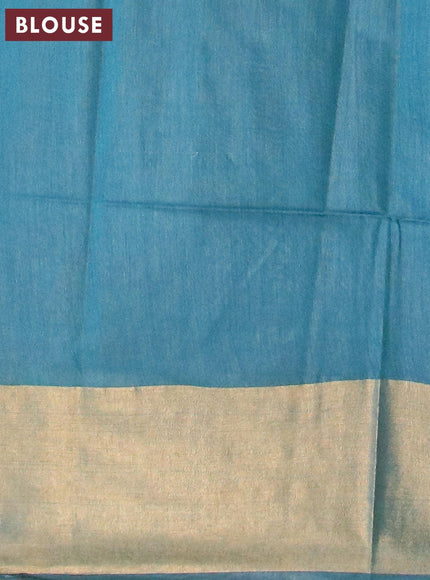 Bamboo silk saree teal blue with zari woven geometric buttas and zari woven border - {{ collection.title }} by Prashanti Sarees